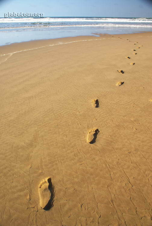 South Africa, left leg food prints on Hamburg beach.