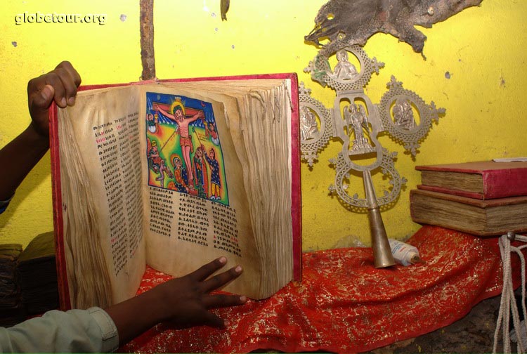 Ethiopia, Lake Tana, book in Entos Eyesu monastery